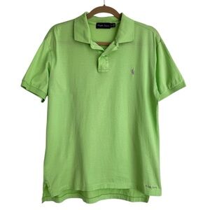 Ralph Lauren Lime Green Cotton Polo Shirt Golf T-Shirt Purple Logo Size Small
